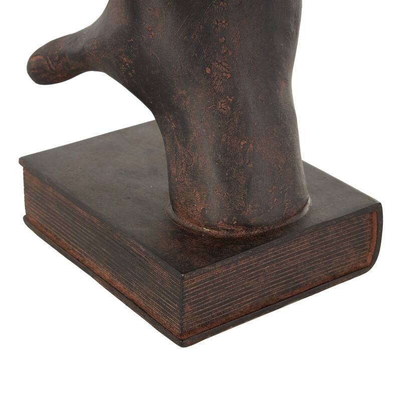Resin Hands Heart Inspired Decorative Bookends with Butterfly and Copper Accents - Set of 2 Dark Brown - Roche River Decor