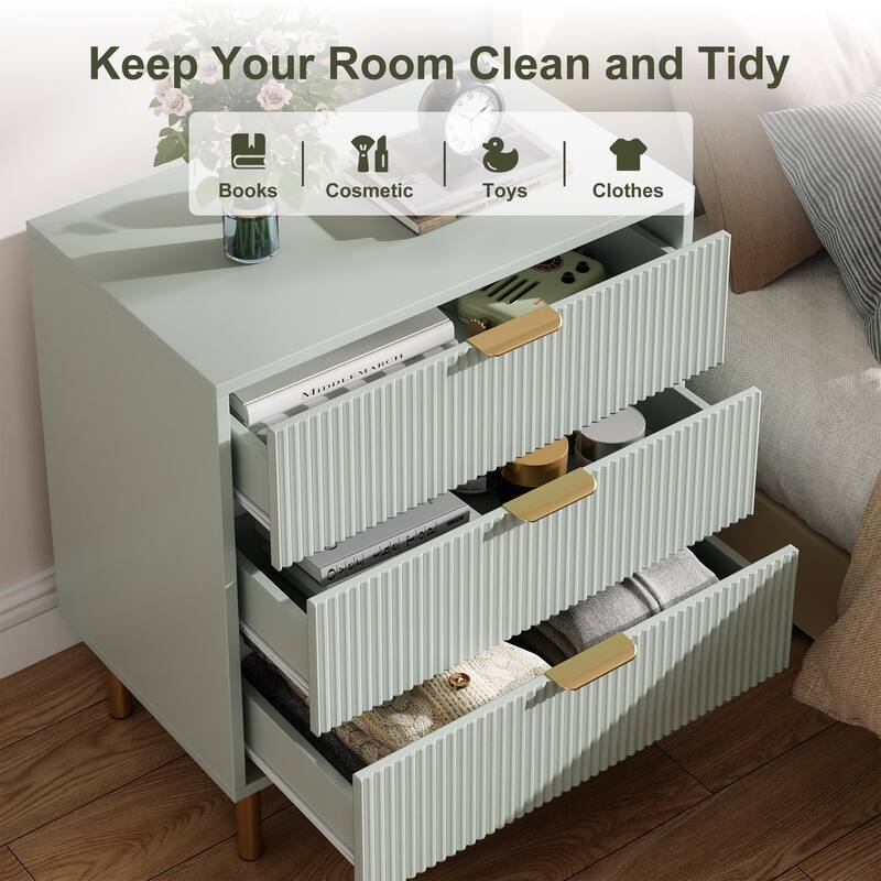 3 Drawer Dresser for Bedroom with Gold Handles, Modern Wooden Chest of Drawers