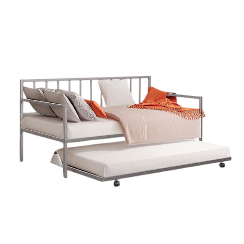 Ham Daybed with Pull Out Trundle, Silver Slatted Open Metal Frame
