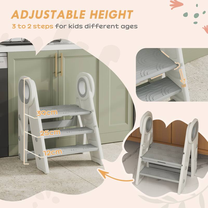 Toddler Tower, Foldable Kitchen Stool Helper for Kids, Adjustable 3 Step Stool with Handles, Non-Slip, Toddler Helper Tower