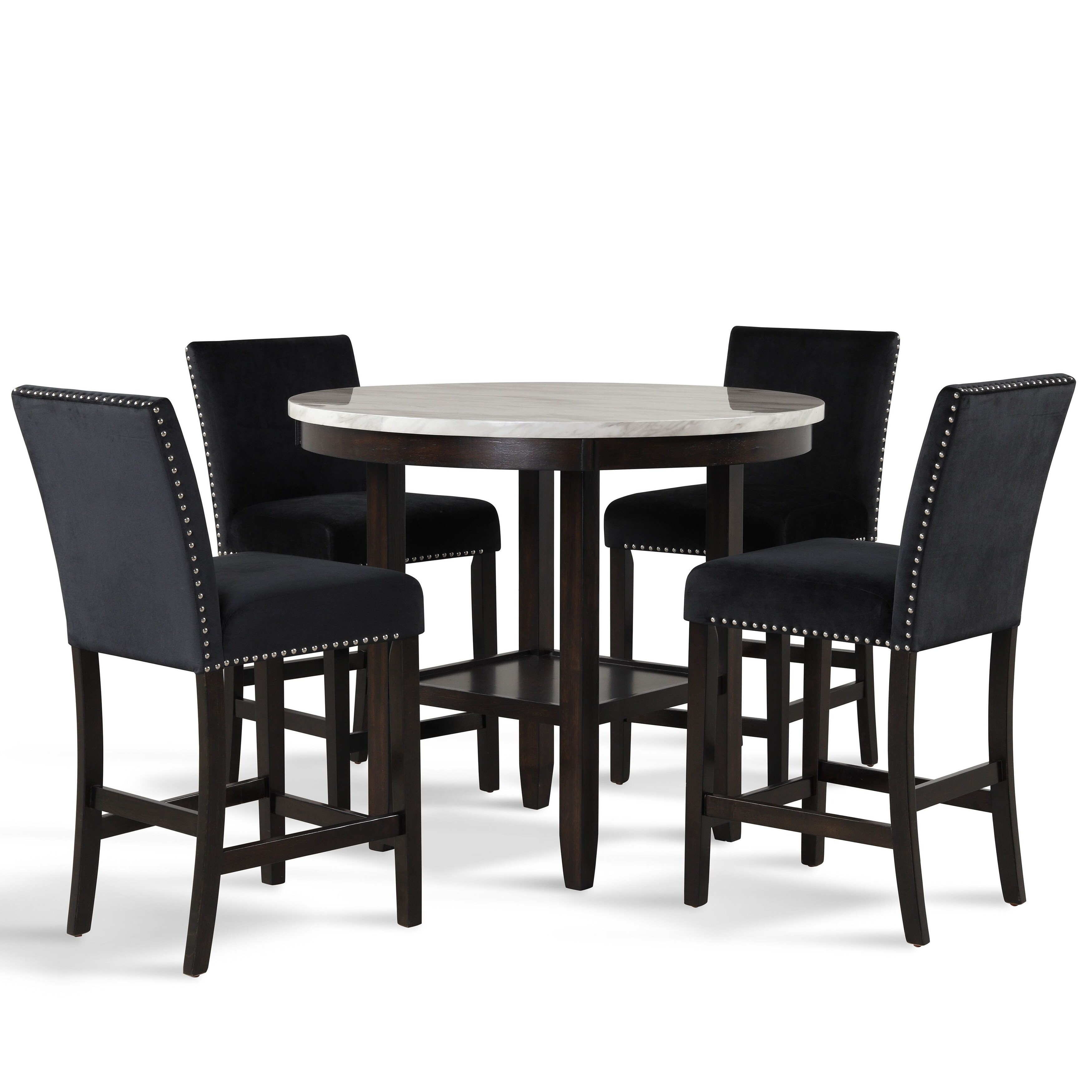 New Classic Furniture Celeste Faux Marble Round Dining Table Espresso 47-Inch 