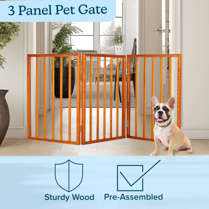 3-Panel Indoor Foldable Dog Gate - 54x24-Inch Wood Freestanding Pet Fence