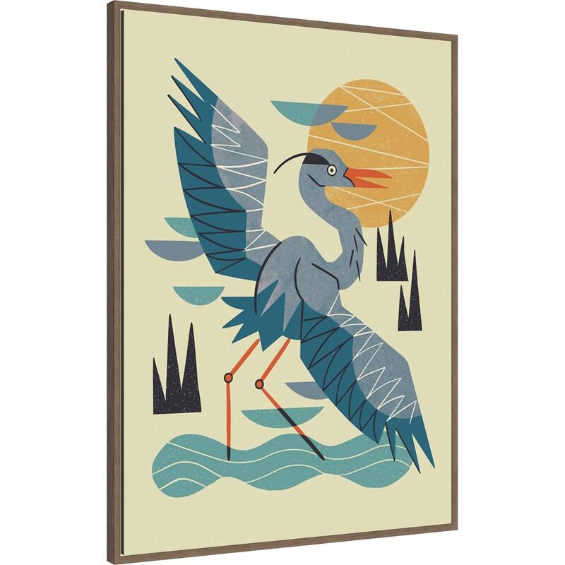 Stretching Heron by Renea l. Thull Framed Canvas Wall Art Print