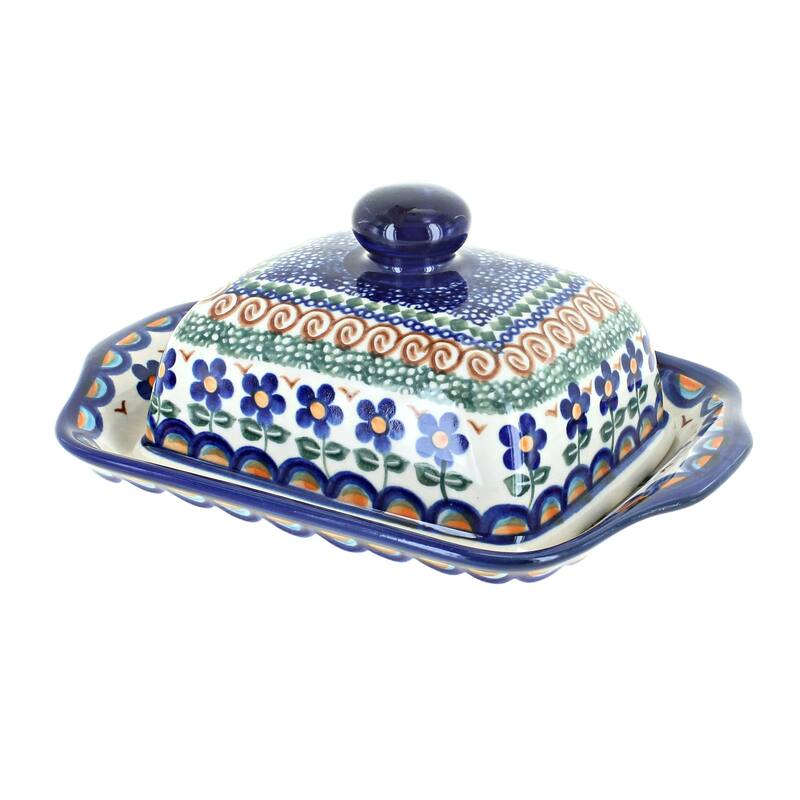 Blue Rose Polish Pottery 67 Vena Butter Dish - Aztec Flower