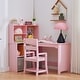 preview thumbnail 9 of 12, Kids Corner Desk and Chair Set – Study Table with Bookshelf, Cloth Drawer, and Bulletin Board, MDF Wood, for Ages 3–8 Pink
