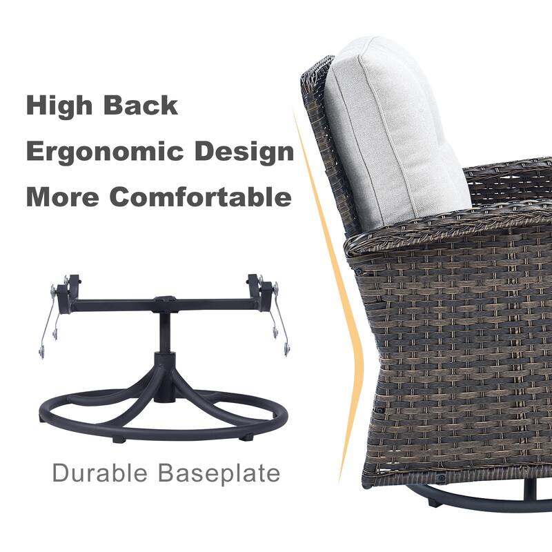 Gymojoy Outdoor 3-piece Rattan Wicker Rocking Swivel Chair Set