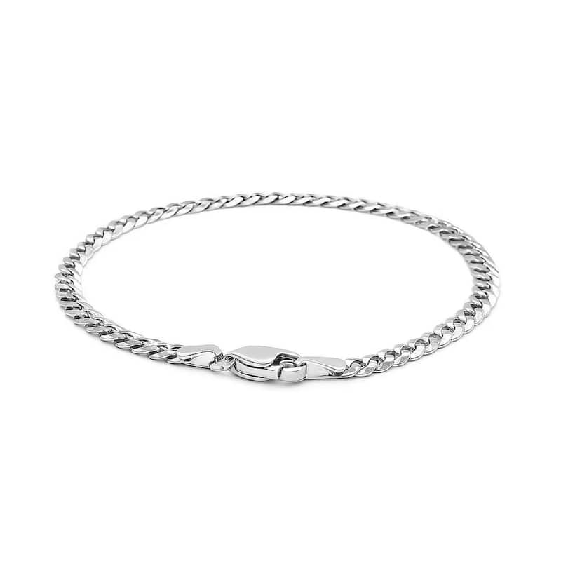 MayaMila 3.6mm 14k White Gold Solid Curb Bracelet