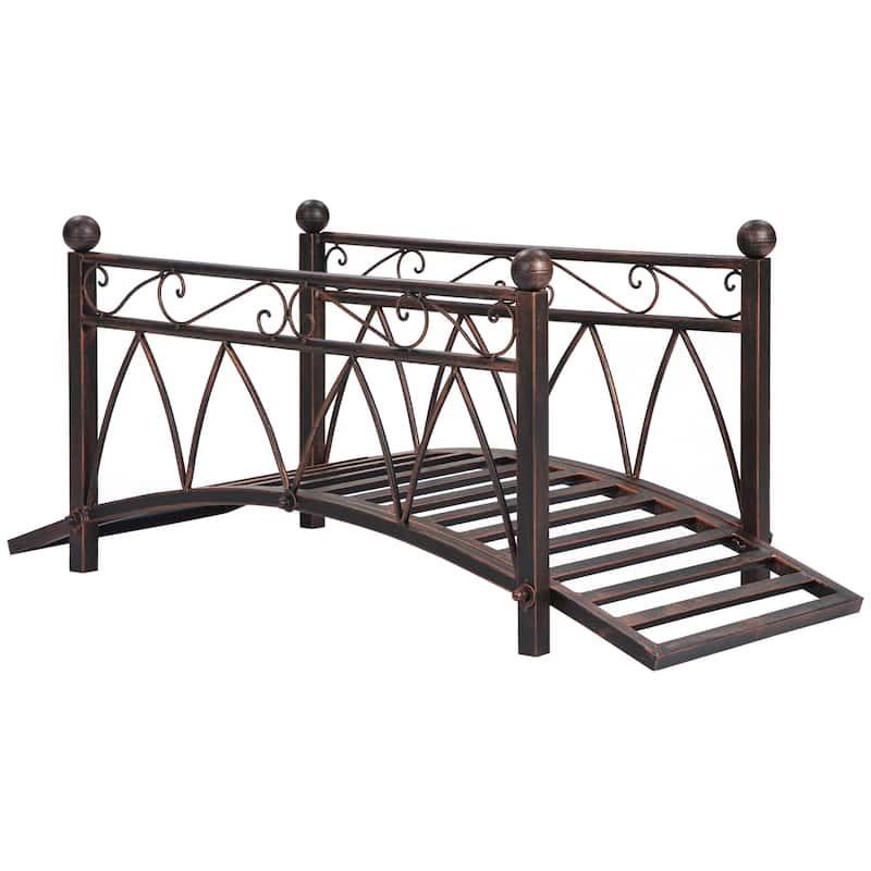 Outsunny 3.3' Classic Garden Metal Bridge with Safety Railings Arc Footbridge Decorative Pond Bridge
