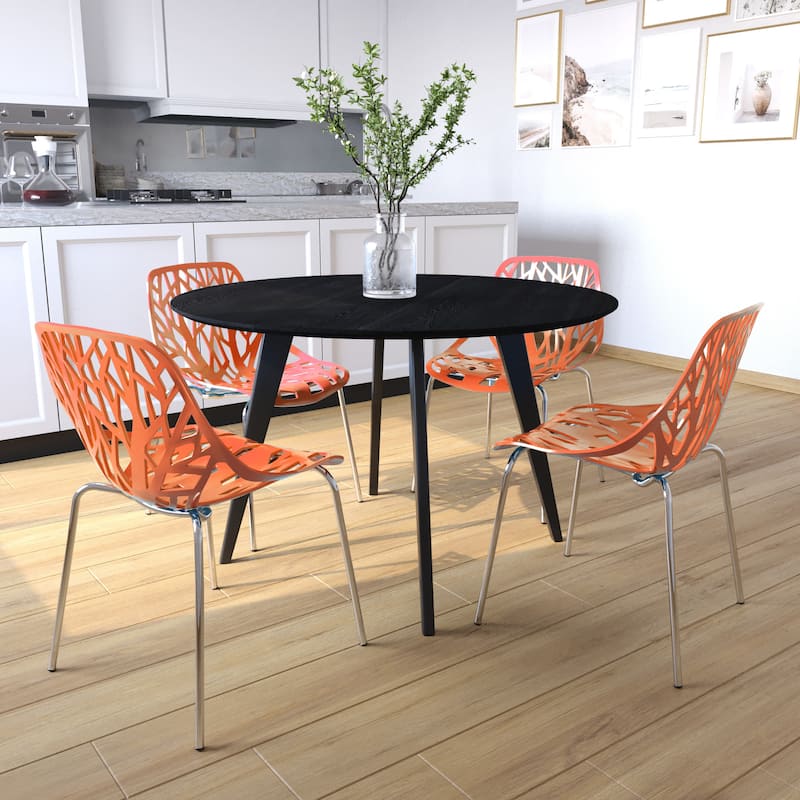Asbury Stackable Modern Cut-Out Design Backrest Dining Chair with Chrome Legs and Floor Caps Side Chair