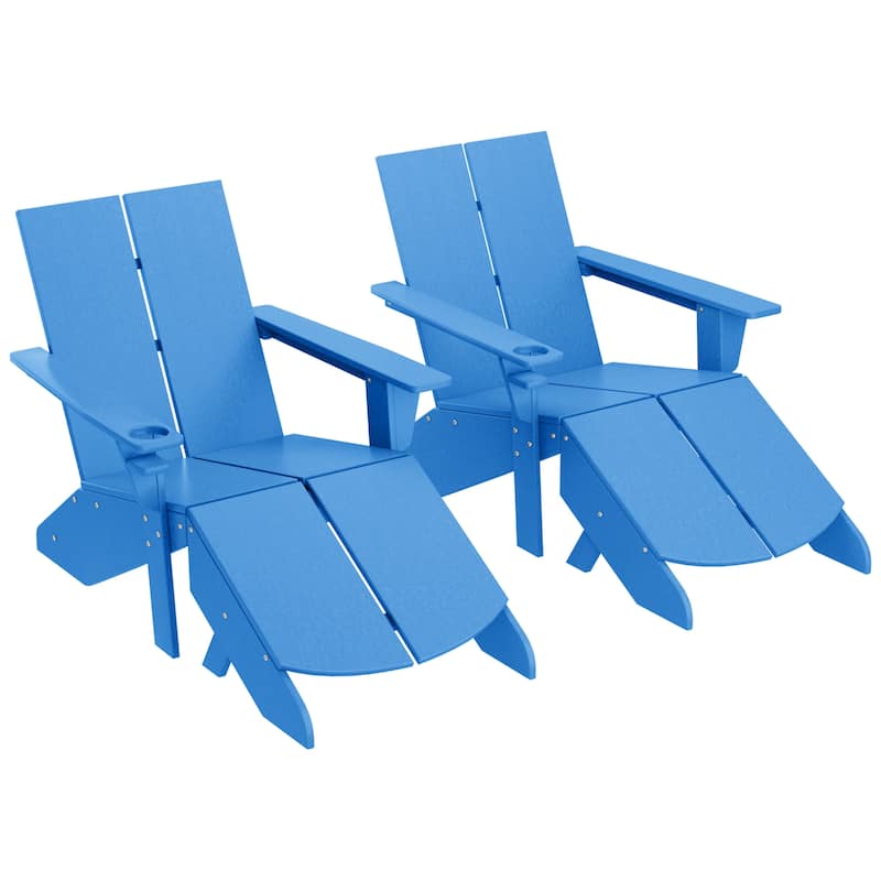 Coastin Modern Poly Adirondack Chair With Ottoman (Set of 2) - Pacific Blue