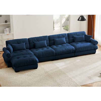 L-Shaped 4 Seater Sectional Sofa with 1 Movable Ottomans & Pillows