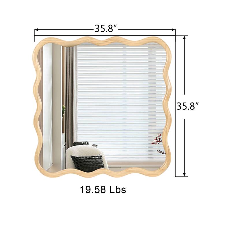 Modern Wavy Design 36" * 36" Decor Solid Wood Mirror