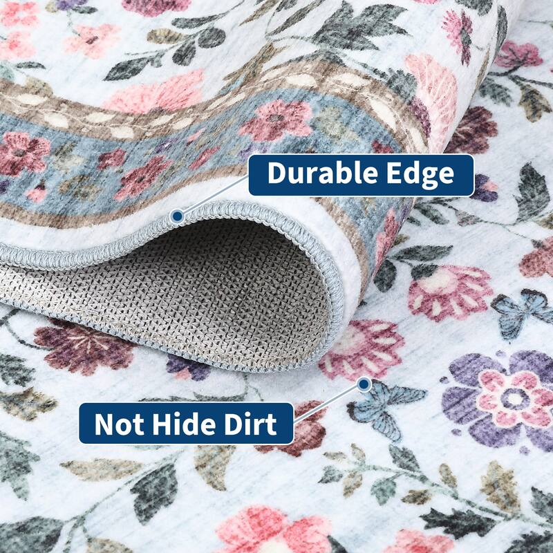 Garvee Farmhouse Distressed Floral Vine Area Rug