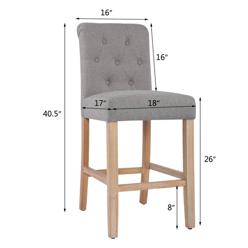 25 Inches Farmhouse Counter Height Bar Stools Button Tufted Island Chairs with Washed Legs Set of 2