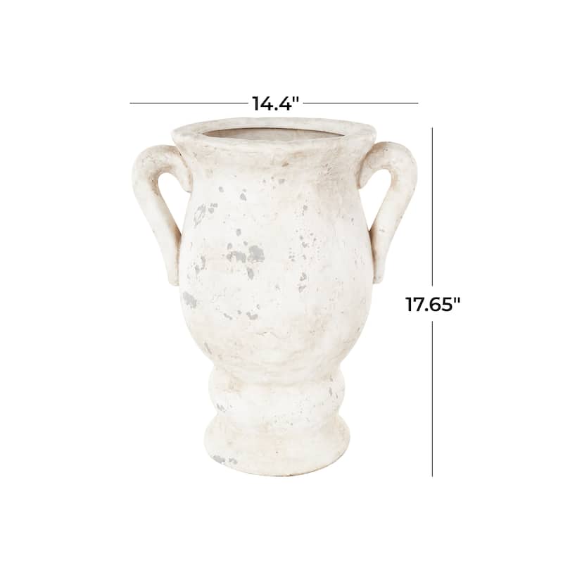Ceramic Antique Style Distressed Decorative Vase with Handles - Cream or Pink - Roche River Decor