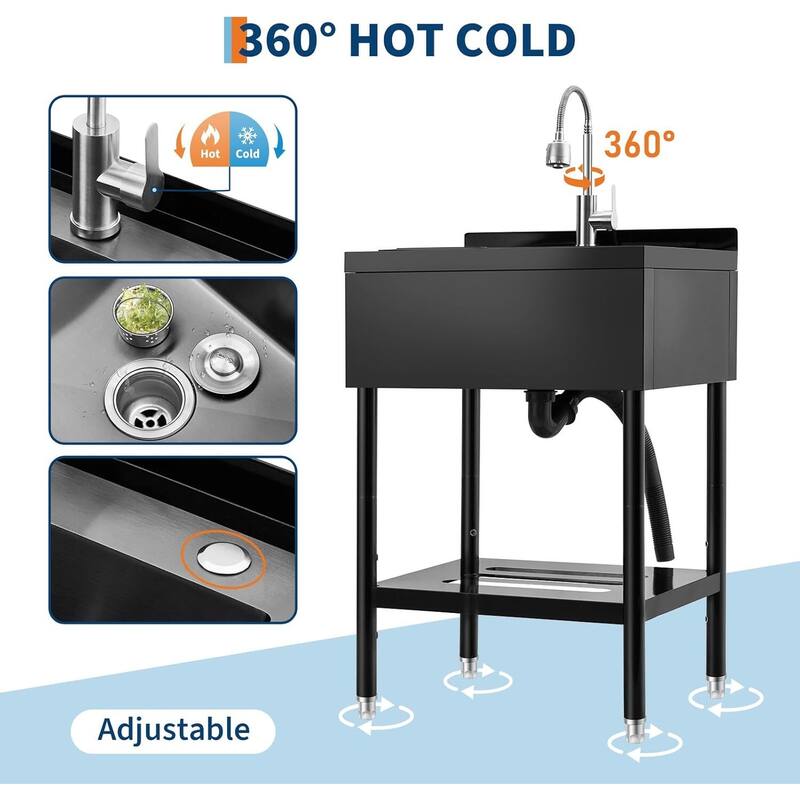 25.6"x20.5"x39.4" Freestanding Single Bowl Utility Sink with Storage Shelf