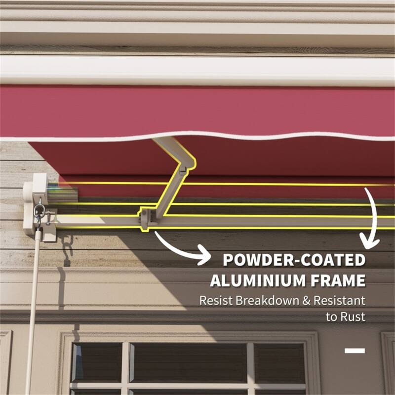 Retractable Patio Polyester Awning with Adjustable Handle and UV Rain Protection for Patio or Balcony - 116.25" W x 96.5" D