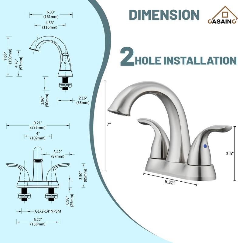 4 in. Centerset Double Handle Bathroom Faucet with Drain Kit Included