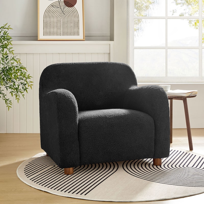 Wayne 35" Wide Boucle Upholstered Teddy Accent Chair with Solid Wood Legs by HULALA HOME