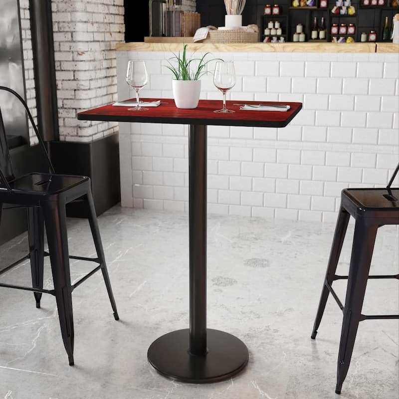 24'' x 30'' Rectangular Laminate Table Top with 18'' Round Bar Height Table Base - Mahogany