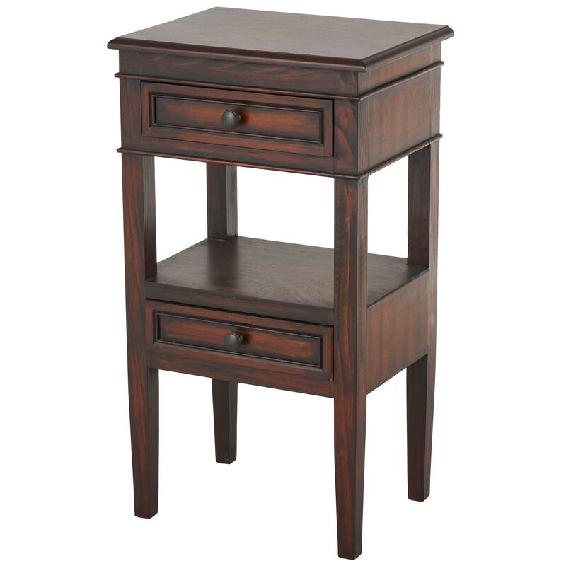 Contemporary Wood 2 Drawers and 1 Shelf Accent Table - Light Brown, White, Brown