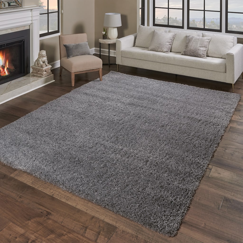 Gertmenian Anjou Solid Grey Thick Plush Shag Area Rug