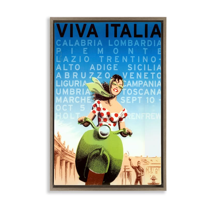 Stupell Vintage Italy Travel Ad Framed Floater Canvas Wall Art Design By Marcus Jules - 17 x 25 - Brown