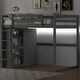 preview thumbnail 2 of 14, Gray Full Size Wood Loft Bed with Wardrobe and Storage Shelves