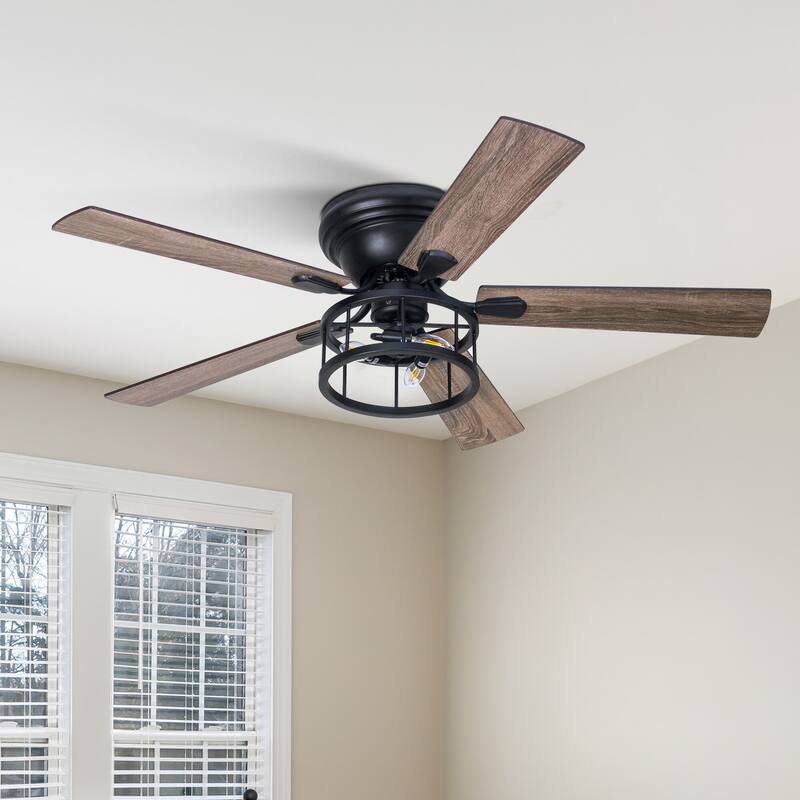 52" Flush Mount Ceiling Fan with Light Remote Control, 5 Blade - 52 Inch