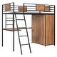 preview thumbnail 5 of 17, Black Twin Size Metal Wood Loft bed with L-shape Desk, Wardrobe, Fence and Ladder