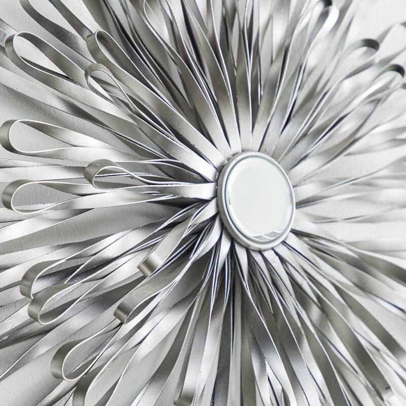 Metal 3D Looped Sunburst Wall Decor with Mirrored Center (Set of 3) - Silver or Gold