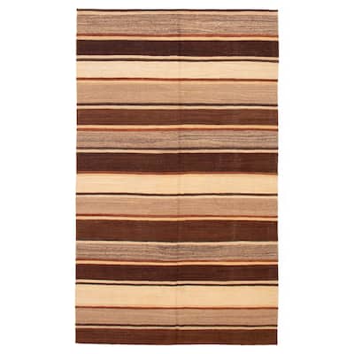 ECARPETGALLERY Flat-Weave Boho Brown Wool Kilim - 6'1 x 10'0
