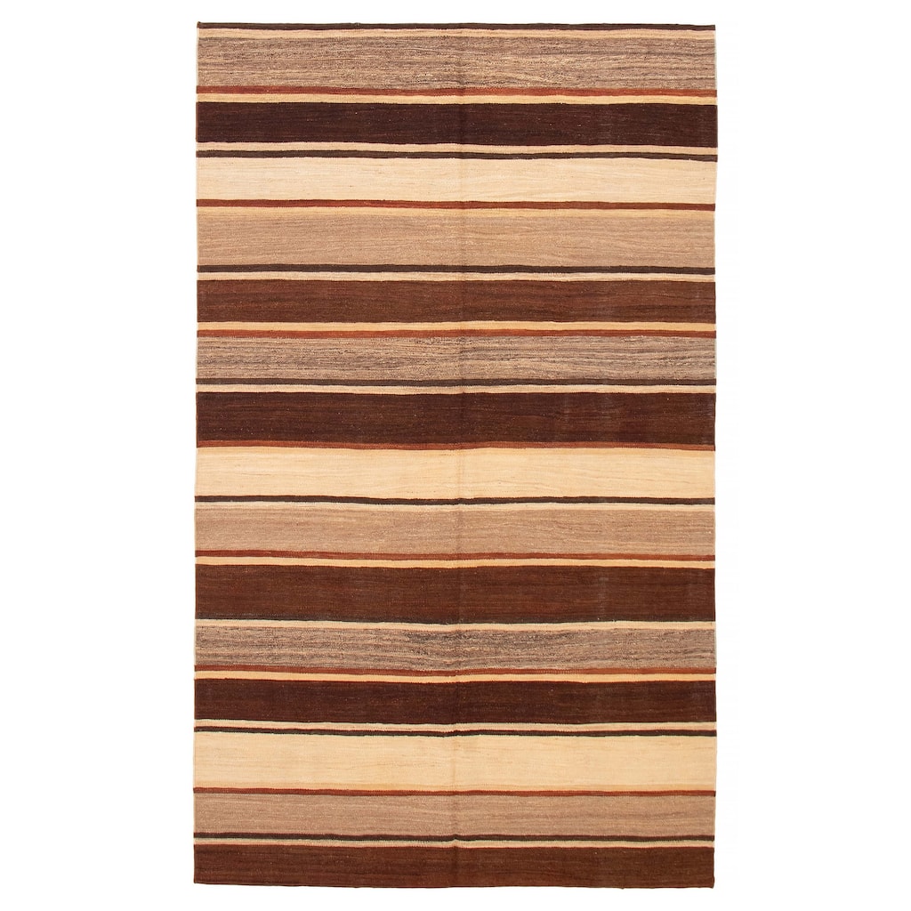 ECARPETGALLERY Flat-Weave Boho Brown Wool Kilim - 6'1 x 10'0
