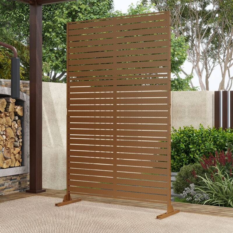 Outdoor 75'' x 47'' Metal Privacy Screen Fence Panel Line Pattern