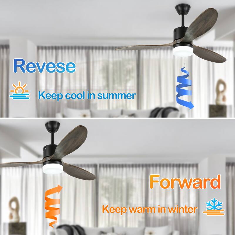 CurveCurio 52'' Indoor Classical LED Sliver Ceiling fan with LED light and Remote, DC Motor, 3 Wood Blades - 52 inches