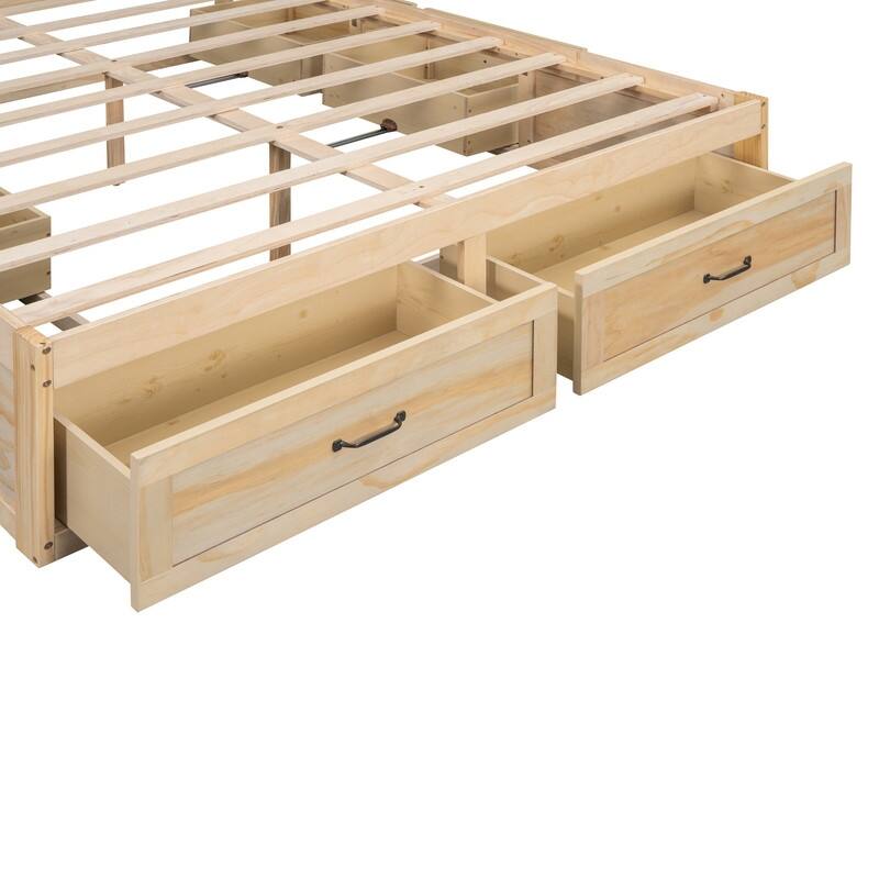 Full Size And Queen Size Platform Bed with 6 Storage Drawers,Antique White