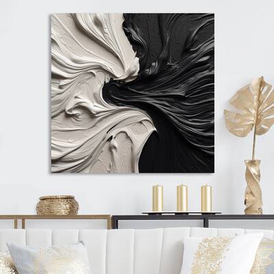 Designart "Black White Marbled Dreamscape III" Modern Geometric Metal Wall Art