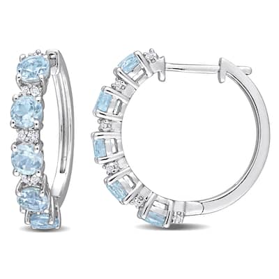 Miadora Sky-Blue and White Topaz Hoop Earrings in Sterling Silver