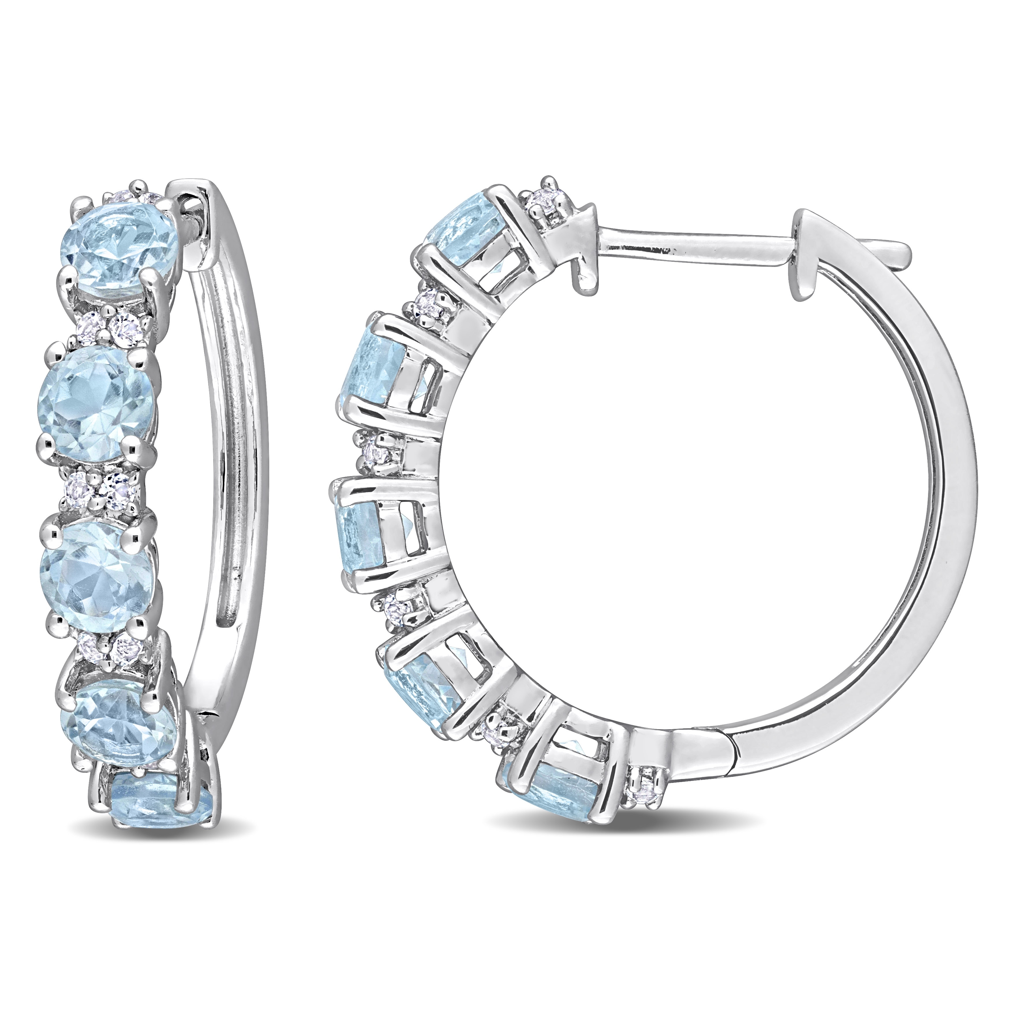 Miadora Sky-Blue and White Topaz Hoop Earrings in Sterling Silver