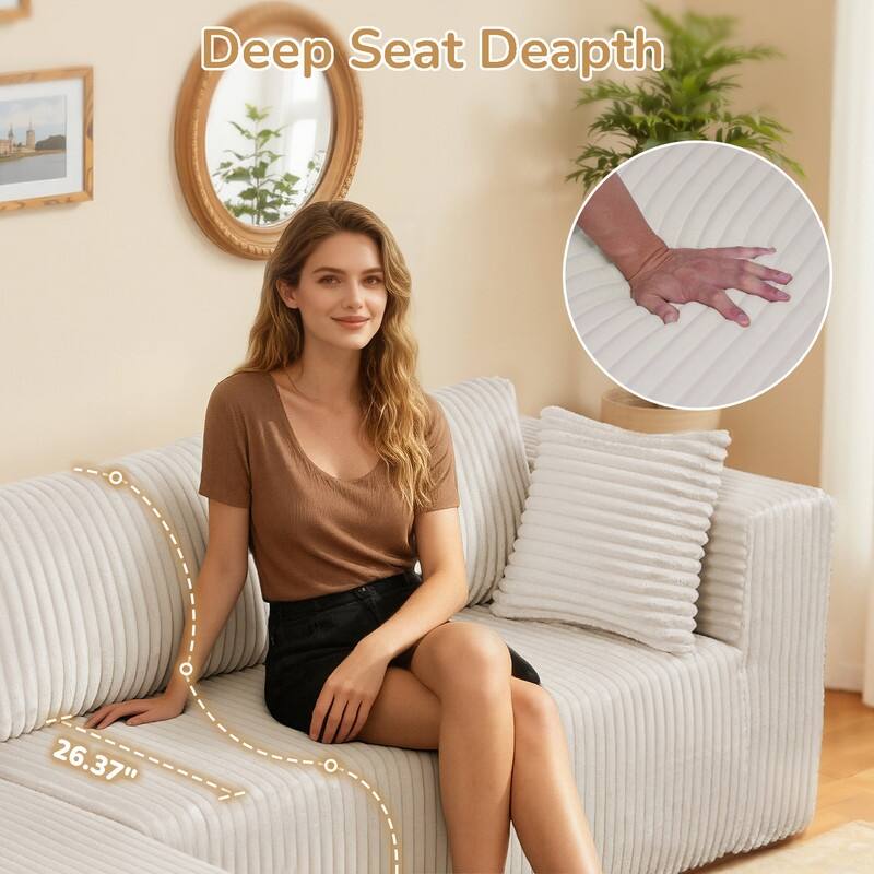 105 in. Wide Square Arm 2-Piece Modern Corduroy Fabric L-Shape Modular Sectional Sofa