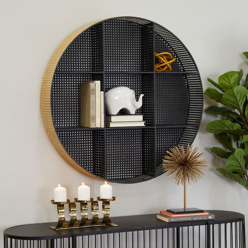 Black Metal Round 8 Cubbies Wall Shelf - 32"W, 32"H - 32"W, 32"H - Black