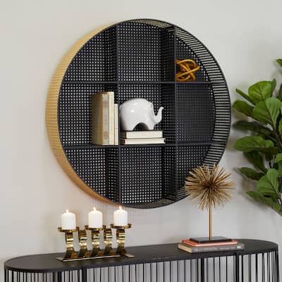 Black Metal Round 8 Cubbies Wall Shelf - 32"W, 32"H