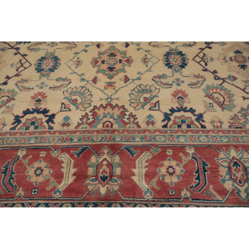 Hand Knotted Oriental 100% Wool Carpet Traditional Floral Beige & Ivories Kazak Area Rug - 11' 11'' X 8' 10''