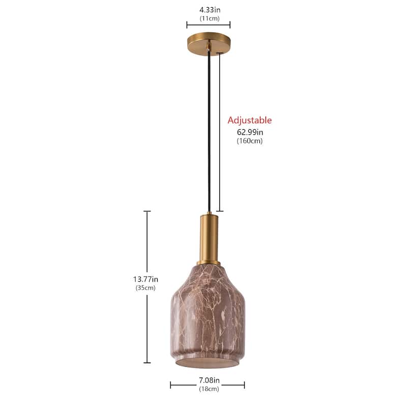 1-Light Spherical Shade with Tree Grain Element Design Pendant Lighting - 7.1"D×4.3"W×76.8"H(Adjustable)