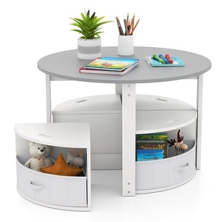 5 Piece Toddler Round Nesting Table with Removable Storage Bin Included 4 Stool - 31" x 31" x 20"