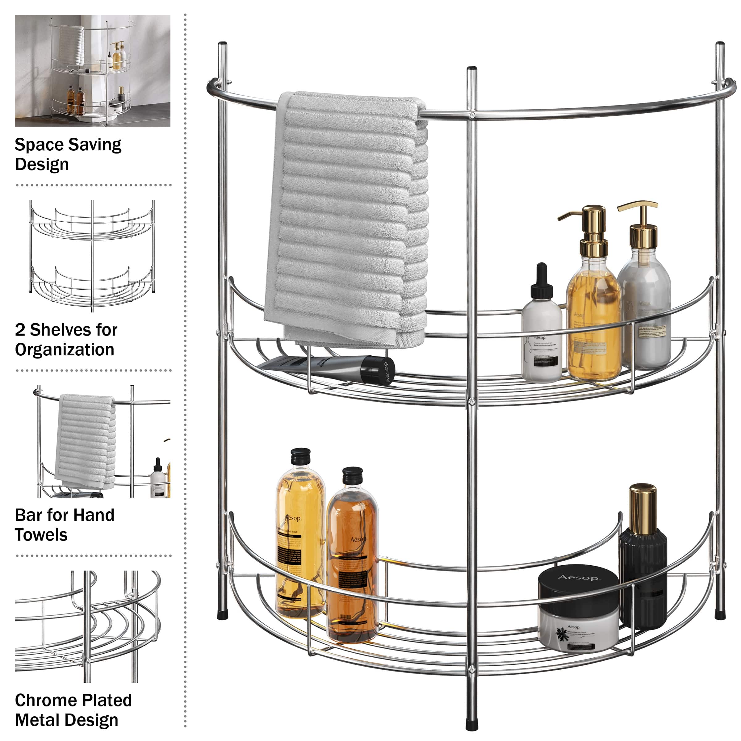 Pedestal Sink Organizer Compact Under the Sink Rack with 2 Storage