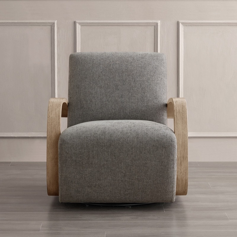 Eli Swivel Accent Chair with U-Shaped Wood Arm