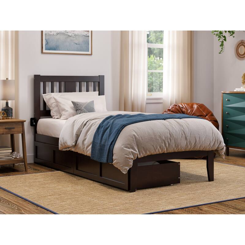 Tahoe Twin XL Platform Bed with 2 Storage Drawers in Espresso