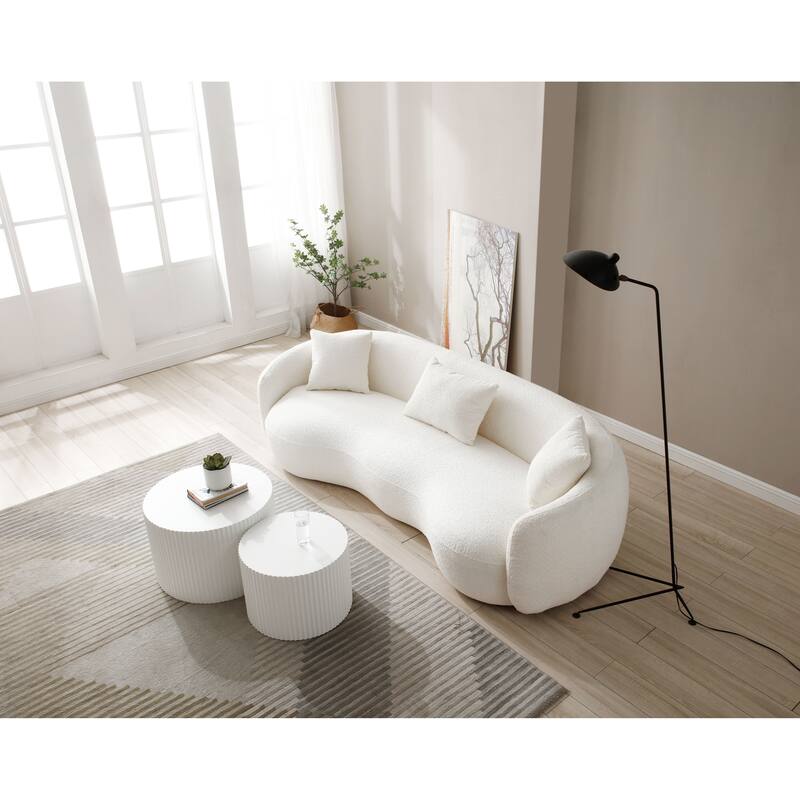 White Round 2-Piece Handcrafted MDF Nesting Coffee Table Set for Living Room