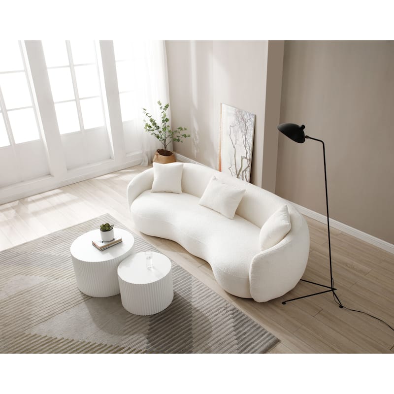 White Round Nesting Table Set of 2,Handcraft MDF Coffee Table for Living Room/Leisure Area
